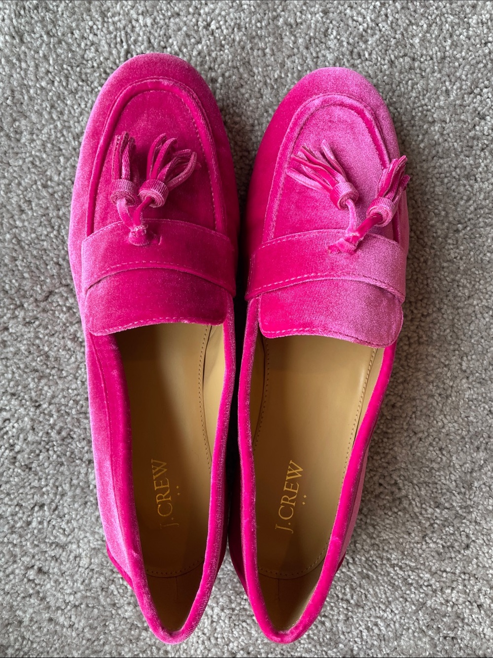 J. Crew Hot Pink Velvet Tassel Loafers - Picture 2 of 3